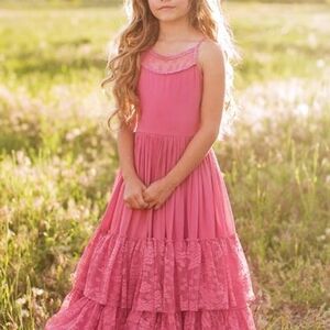 MIA JOY Pink Lace Tiered Kids Dress